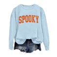 thumbnail image 5 of KHONTS Halloween Spooky Season Sweatshirts for Women Long Sleeve Crew Neck Basic Pullover Tops Loose Fit Cozy Winter Fall Tops Light Blue S, 5 of 6