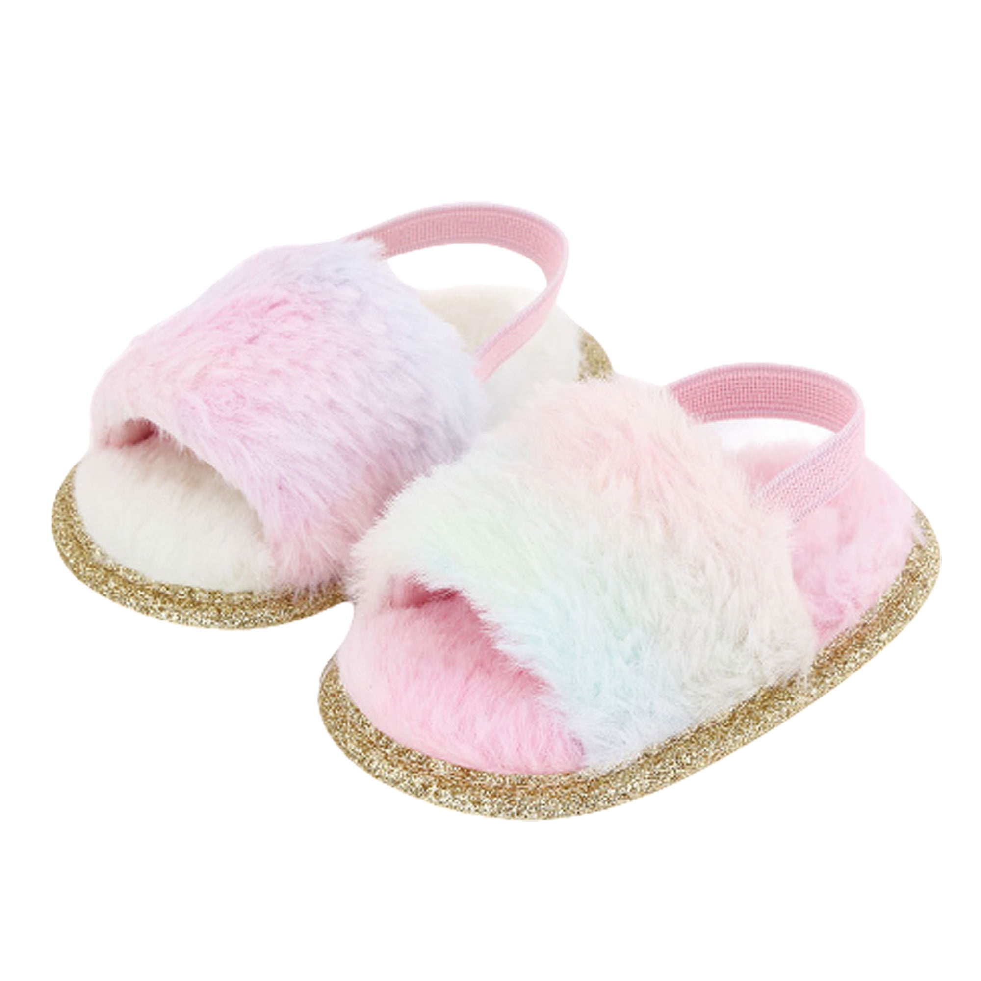 fur slippers with back strap