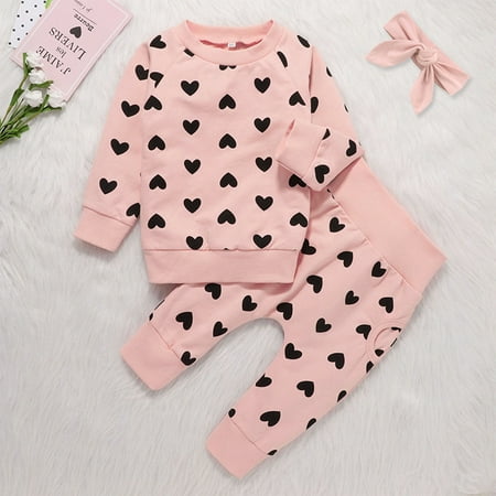 

Hunpta Heart Hoody Valentine Tops+Pants Infant Baby Pullover Girls Print Set Girls Outfits&Set
