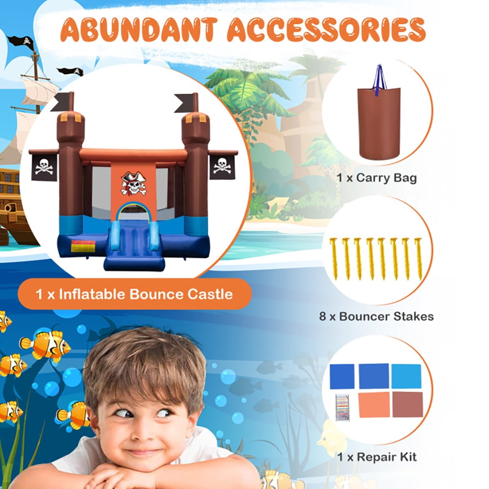 Aimee Lii Pirate-Themed Inflatable Bounce Castle with Large Bounce Area without Blower, Kids Bounce House for 3-10 Aimee Lii Pirate-Themed Inflatable Bounce Castle with Large Bounce Area without Blower, Kids Bounce House for 3-10