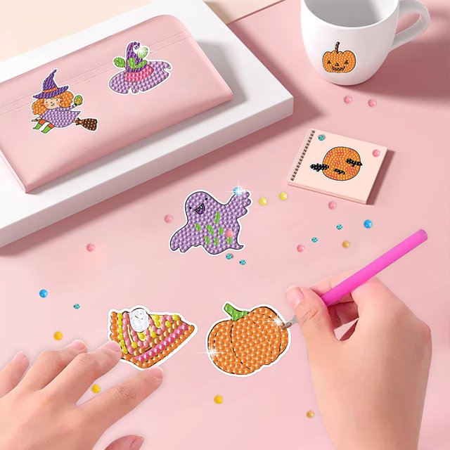 Cuadros Decorativos Pegatina de punto de taladro, pegatina de Halloween con diamantes de imitación para manualidades, regalo para niños y adultos, 4 Uds. Wdftyju embutido en tela