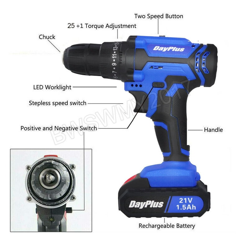 INSPIRITECH 21V Cordless Drill with 2 Batteries and Charger,3/8-Inch  Keyless Chuck Power Drill Set,2 Variable Speed Electric Drill Driver, 19  Torque Setting with Drill/Driver Bits - Venue Marketplace