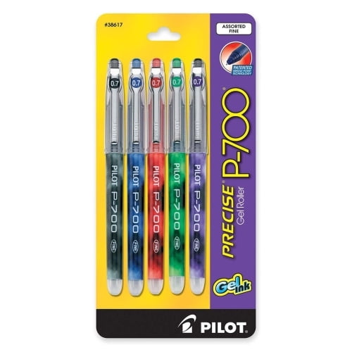Pilot Precise P-700 Precision Point Fine Capped Gel Rolling Ball Pens Fine Pen Point - 0.7 mm Pen Point Size - Assorted Gel-based Ink - 5 / Pack