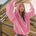 thumbnail image 4 of Sudadera Jersey informal para mujer, Color sólido, media cremallera, línea H, hombros caídos, traje de calle Ygjytge Rosa T L para Mujer, 4 of 9