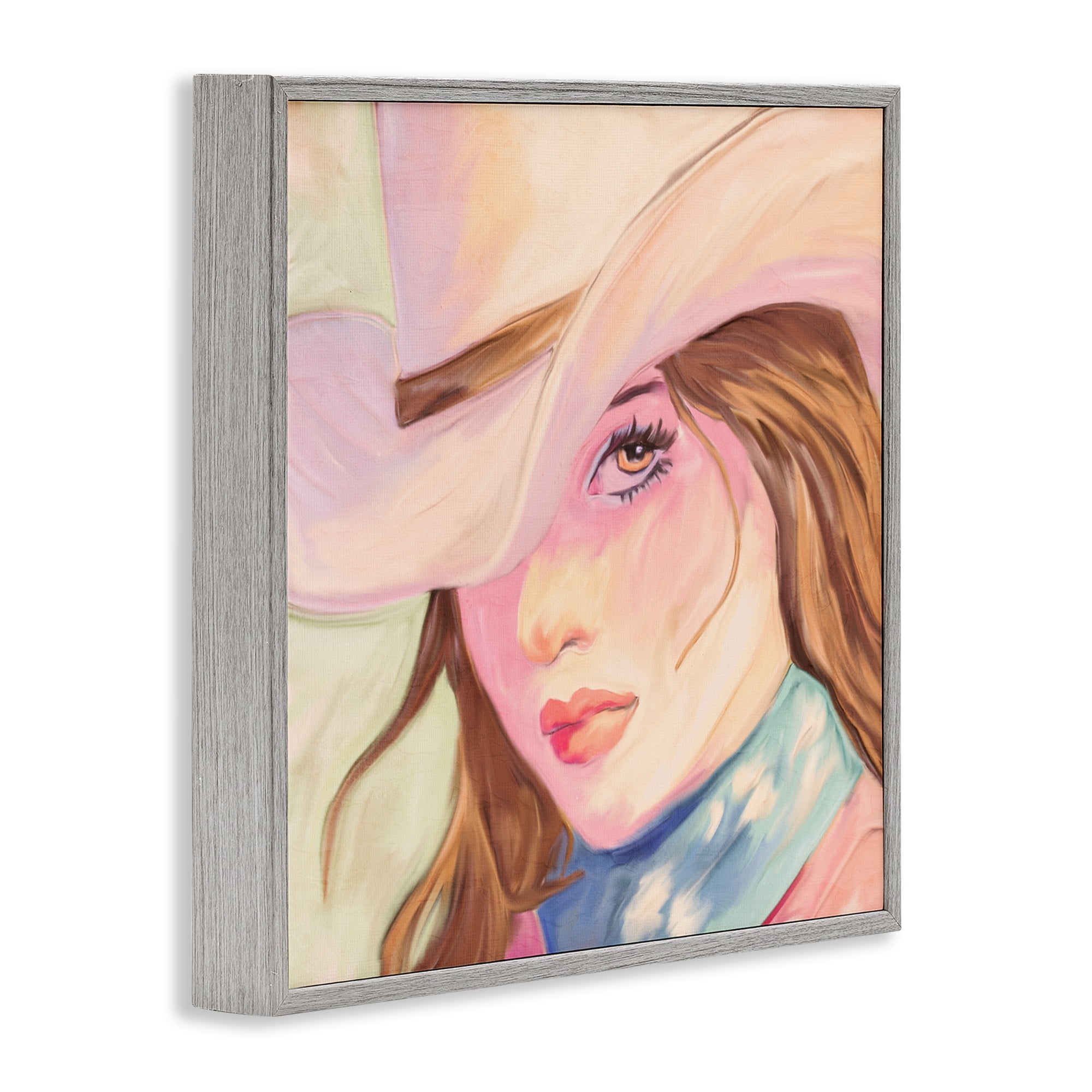 Pastel Cowgirl Brunette Gray Framed Giclee Art, design by Kim Allen