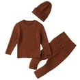 thumbnail image 2 of Odeerbi Toddler Boys Girls Knit Sweater Outfits Baby Infant Keep Warm Sweater 2024 Long Sleeve Tops Pants Solid Color Clothes Hat Set Brown 4 Years, 2 of 4