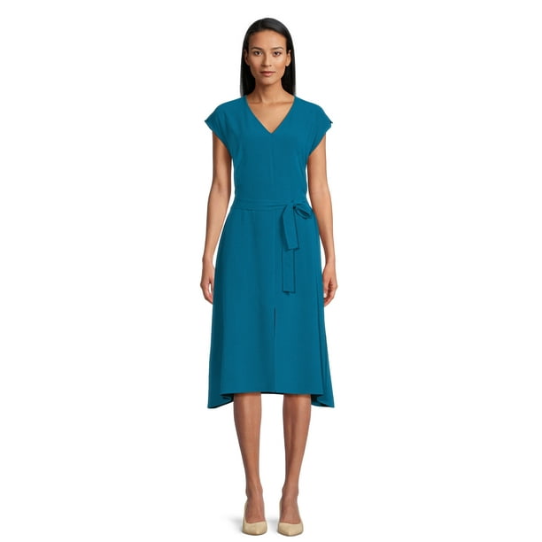 Time and Tru Women's VNeck Midi Dress with Belt, Sizes XS3XL