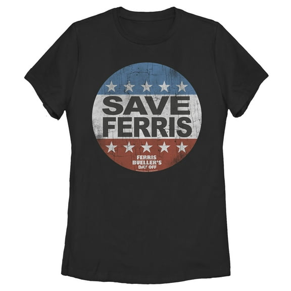Women's Ferris Bueller's Day Off Save Campaign Button Graphic Tee Black Medium