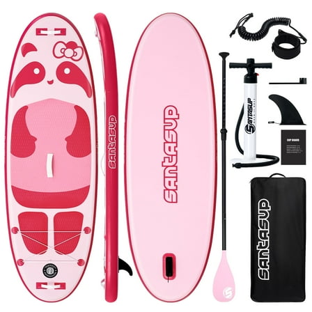 Santasup Kids Inflatable Paddle Board, 8ft Blue Panda with Paddle Board Accessories for Kids, Stand Up Paddle Board Durable, Stable Design, Wide Non-Slip Deck, Hand Pump for Youth & Kids