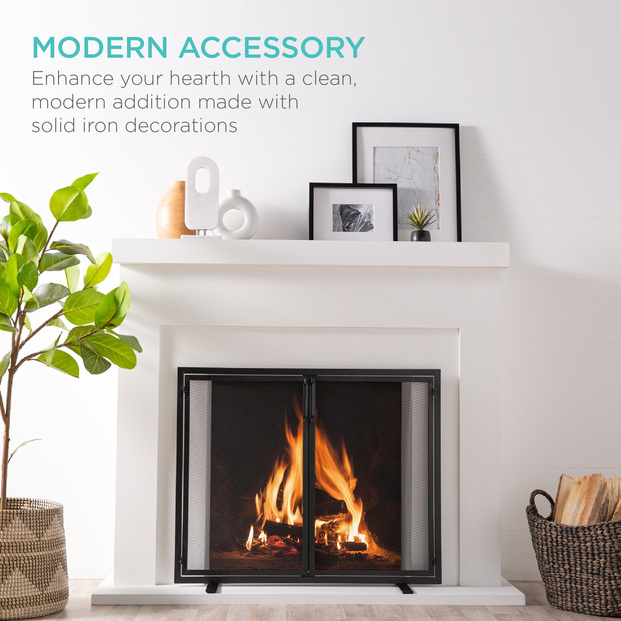 Best Choice Modern 38.5x31in 2-Door Fireplace Screen, Iron Spark
