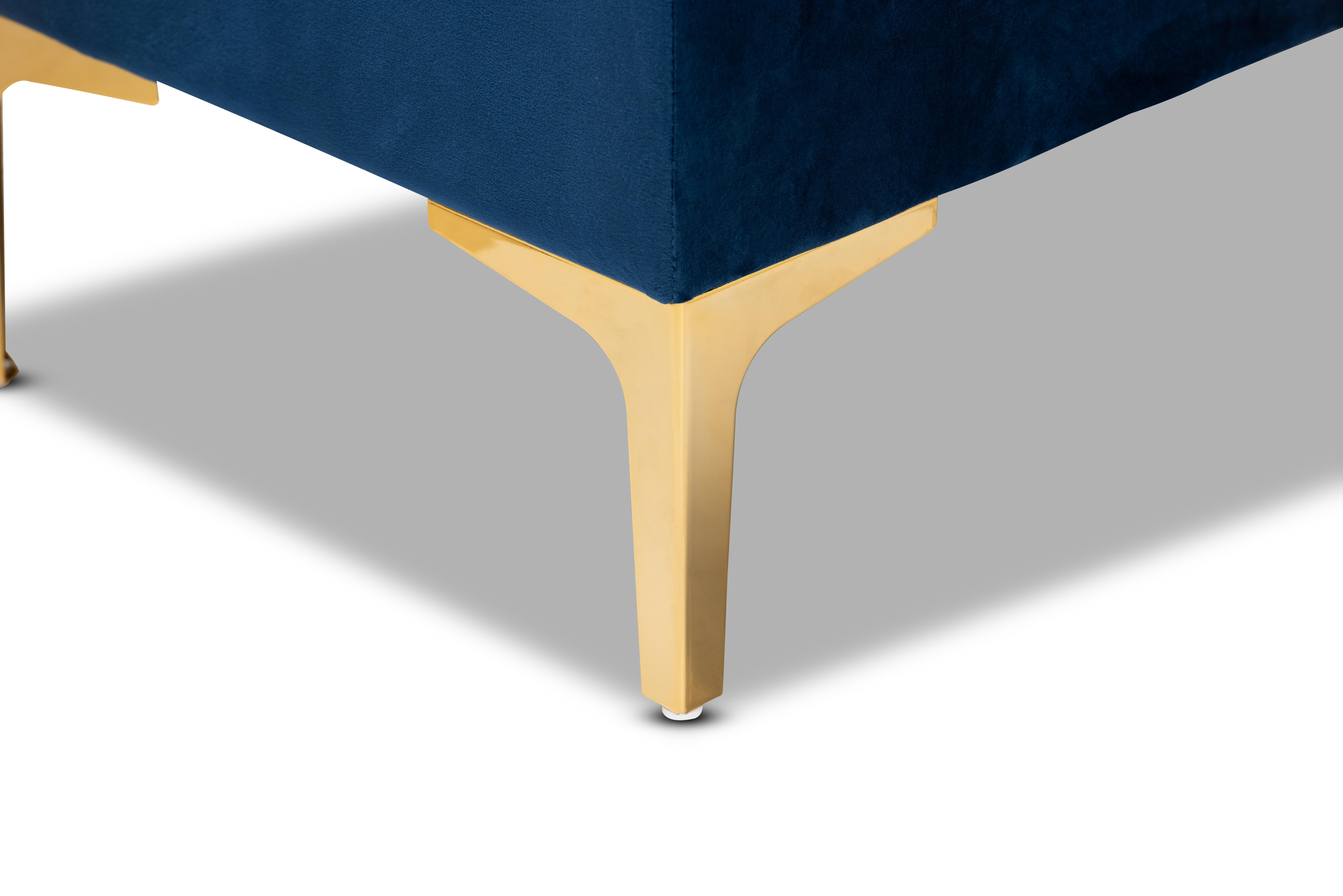 Baxton Studio Valere Glam and Luxe Navy Blue Velvet Fabric Upholstered Gold Finished Button Tufted Storage Ottoman