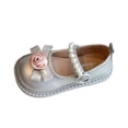 thumbnail image 3 of Viluyesy Girls Soft-Soled Mary Jane Shoes – Spring Summer Flat Dress Shoes with Bowknot, Pearl Accents, and Rose Embellishment Silver Size 13.5, 3 of 7