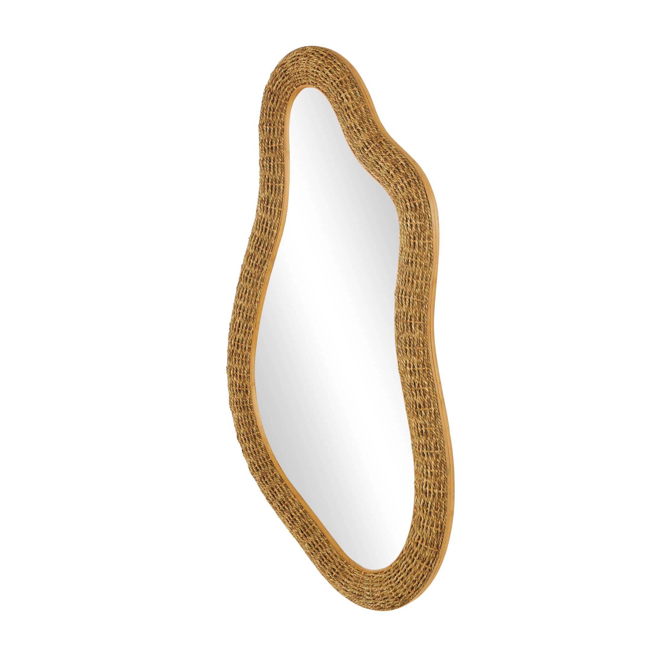 DecMode 28" x 52" Brown Handmade Woven Oval Abstract Wall Mirror