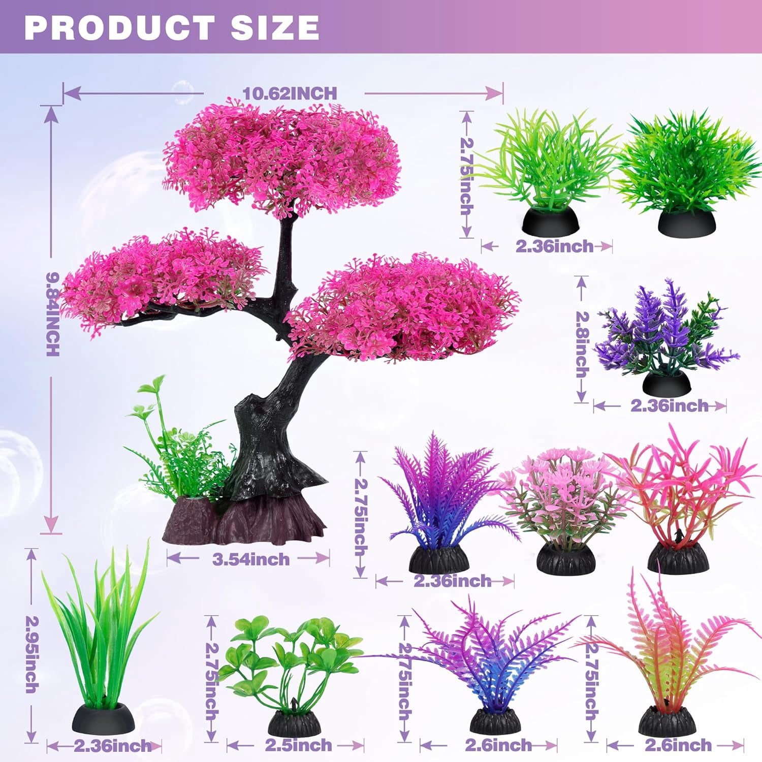 Aquarium Artificial Plastic Plants Decoration,  Cherry Blossom Tree Aquarium Decor Set, Goldfish Betta Fish Tank Decorations Hides Accessories