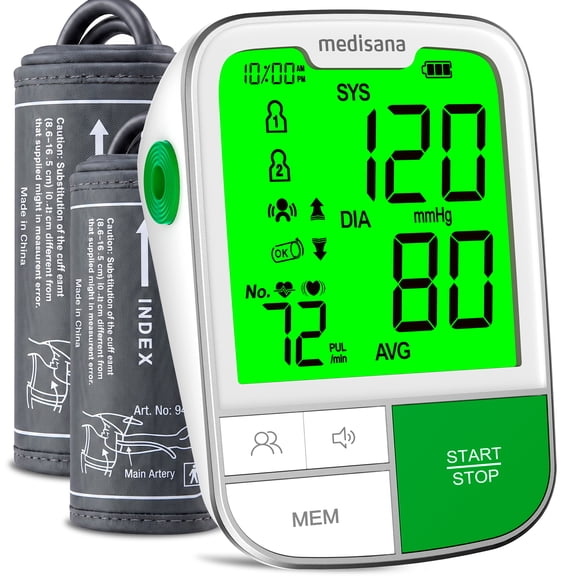 Medisana Digital Upper Arm Blood Pressure Monitor, 5” LCD Screen, Dual Size Cuffs 8.6-16.5” & 15.7-22”, Voice Broadcast & Color Backlight, At Home Blood Pressure Monitor for Family Seniors