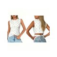 thumbnail image 2 of LMLYSoH Women’s Sleeveless Tank Tops Dot/Stripe Print Summer Crew Neck Draped Front Slim Fit Vest, 2 of 8