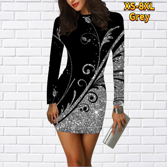 Jupe Midi à la Mode Robe Coupe-Vent Contractée Automne Hiver Femmes Col Rond Jupe à Manches Longues Nouveau Design Jupe Courte Imprimée