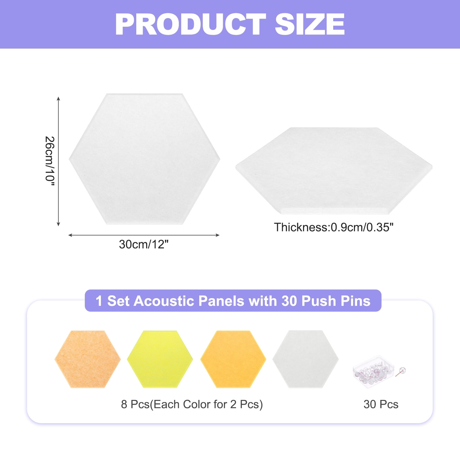 Hexagon Acoustic Panels B1 Fireproof Soundproof Foam Panels with 30 Push Pins(White, Orange, Lemon Yellow, Gold)