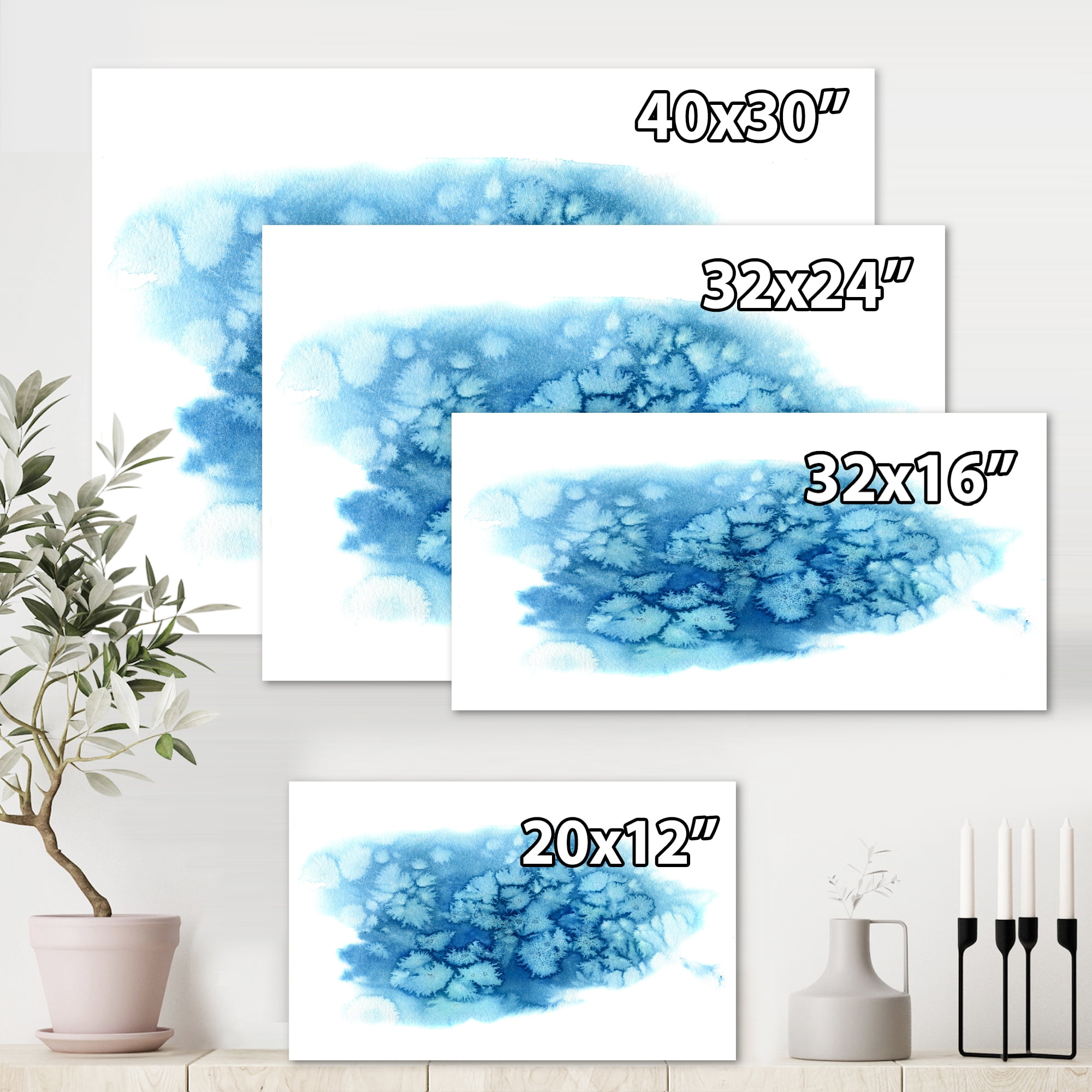 Designart ' Abstract Blue Turquoise Cloud ' Modern Canvas Wall Art Print