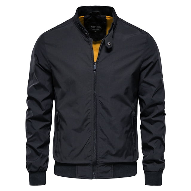 AIOPESON, chaqueta de béisbol de Color sólido para hombre, chaquetas informales de bombardero con cuello levantado para hombre, chaquetas ajustadas de alta calidad para otoño para hombre AIOPESON chaqueta de poliéster