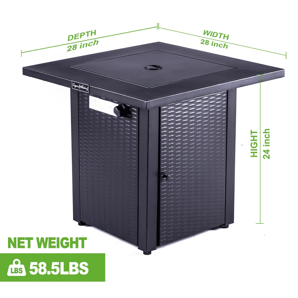 28" Outdoor Gas Fire Pit with Lid - 50,000 BTU Rattan Look, Lava Stones & ETL Certified Safety