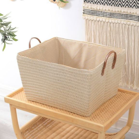 Yannianjz Extra Large Canvas Fabric Storage Baskets with Handles, Oversized Storage Bins, Collapsible Storage Box, Clothes, Toys, Blankets Organizers