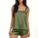 thumbnail image 3 of Fuera Del Hombro Tops para las Mujeres Manga Larga Casual sin Mangas Vendaje Sólido Y la Cintura Elástica Pantalones Cortos Conjuntos para el Verano, 3 of 7