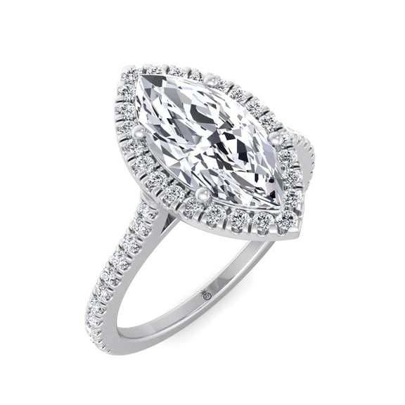 Albany - Moissanite Marquise Cut Lab Diamond Engagement Ring With Sidestones & Halo
