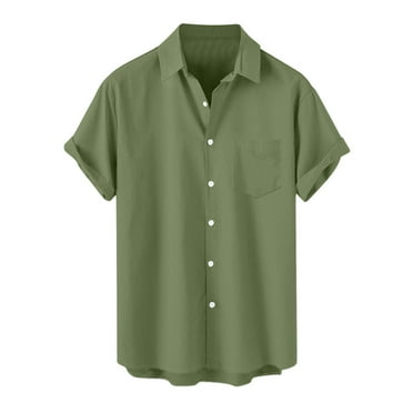 CHGBMOK Mens Dress Shirts Casual Fashion Turndown Collar Solid Short Sleeve Button Shirt Blouse Sizes M-5XL
