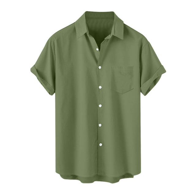 YanHoo Mens Short Sleeve Button Down Shirts Regular Fit Casual Solid Beach Shirts Hawaiian Vacation Tees