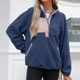 thumbnail image 5 of BiZtdJrK Polar Fleece Sweatshirts for Women Casual Button V Neck Pullover Fashion Colorblock Long Sleeve Tops Fall Winter Clothes Fall Savings Navy S, 5 of 8