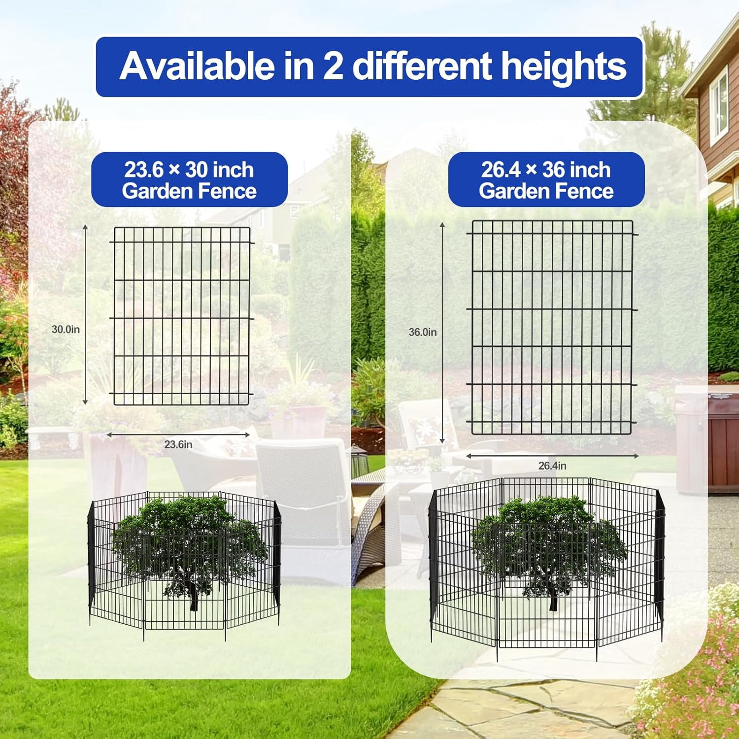 Decorative Garden Fence 6 Panels 11.8ft x 30in Rustproof No- Metal Fencing for Yard Outdoor