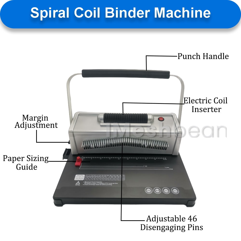 IMeshbean 46 Hole Electric Spiral Coil Binding Machine with 100pcs Plastic Coil & Plier, Black