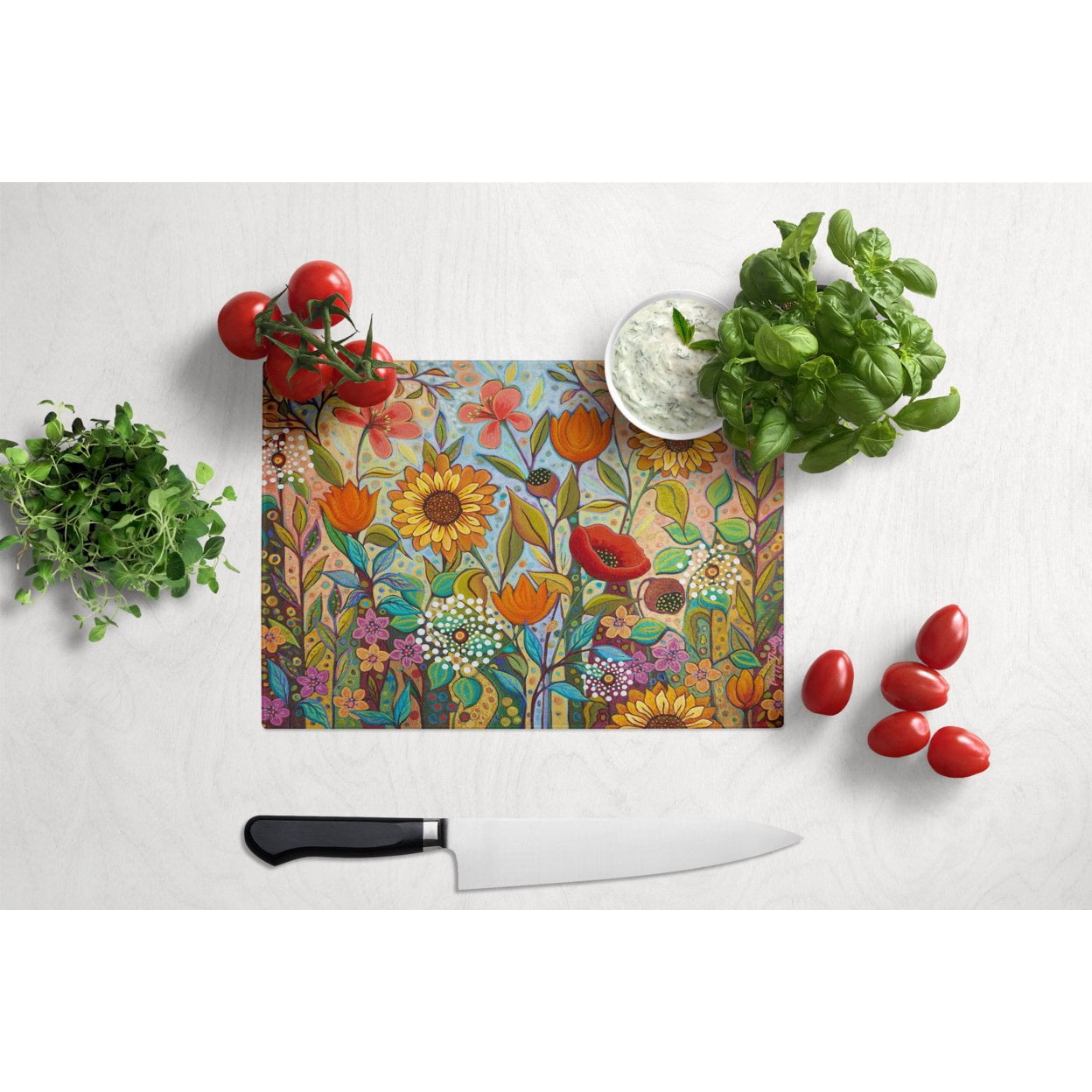 Carolines Treasures PPD3017LCB Joy in the Morning Flowers Glass Cutting Board Large, 12H x 16W, multicolor
