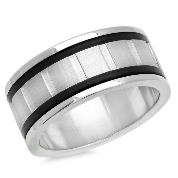 Men's Stainless Steel Chain Link Inlay Ring With Simulated Diamonds