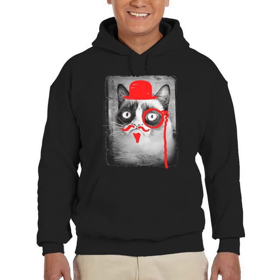 Grumpy Cat With Monocle Hoodie Men -T-Line Designs, Male Medium