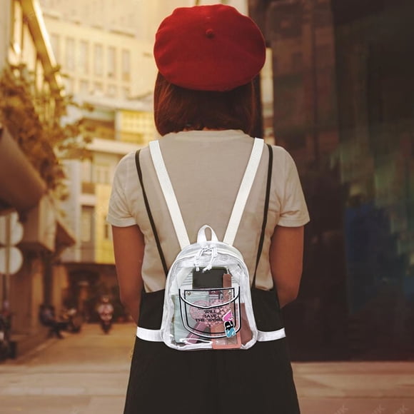 Mochila de PVC transparente para mujer, Bolsa de estudiante color caramelo, Mochila impermeable de gran capacidad con bolsillo frontal, Cierre de cremallera, Correas ajustables, 22x18x10cm, Mochila