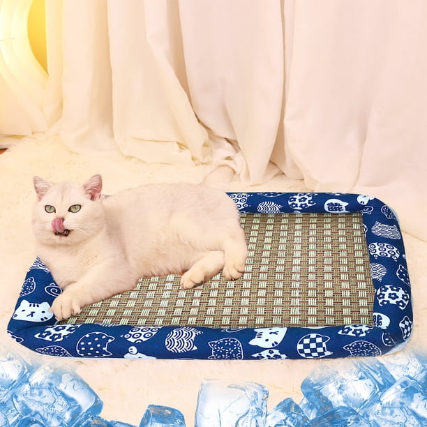 Pisexur Suministros para mascotas Alfombrilla de ratán para perros y gatos, alfombrilla fresca de seda helada para perros, manta fresca portátil y lavable para mascotas, perros, gatos y animales