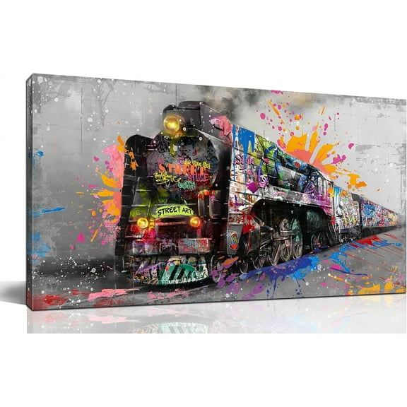 Graffiti Canvas Wall-Art for Living Room Large Size - Wall Art for Teen Boys Bedroom - Train Poster Wall Decor Ready to Hang
