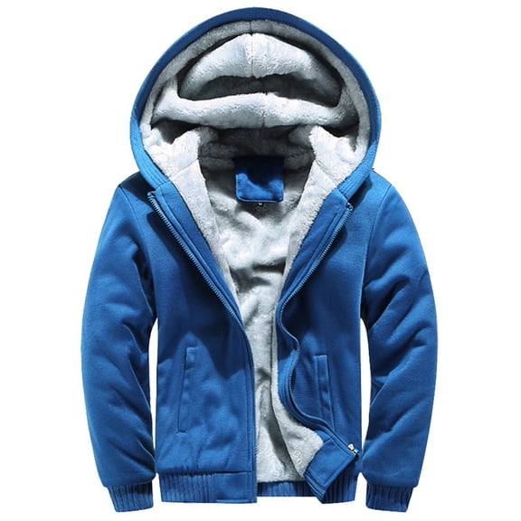 KIJBLAE Discount Men's Thick Winter Coat Workout Fleece Hoodie Jackets Full Zip Wool Warm Thick Warm Coats with Pockets Sky Blue XL