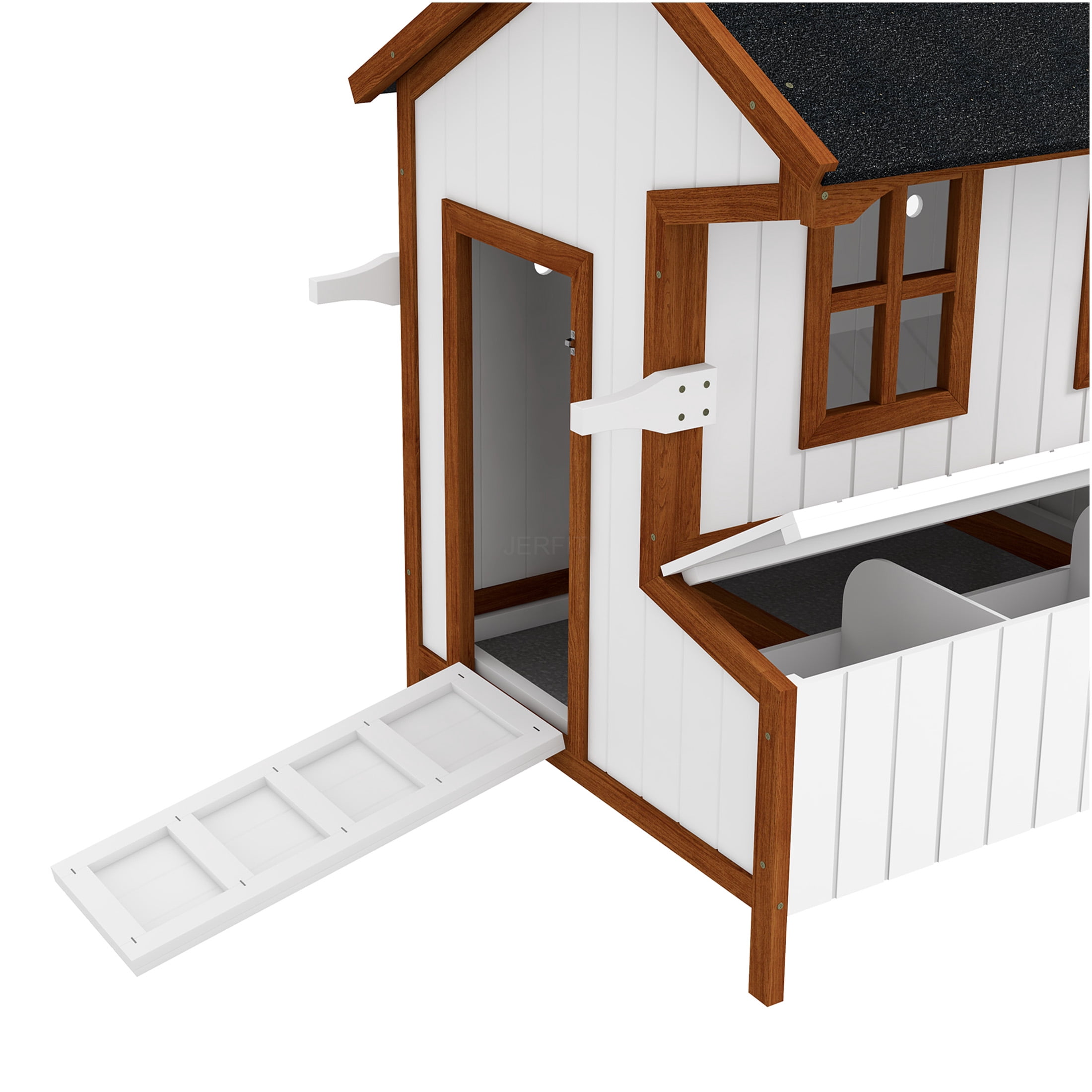 JERFIT 47 Inch Large Chicken Coop Outdoor with Wheels, Wooden Rabbit Hutch with Nesting Box, Waterproof Roof & Ramp for Hens, Ducks, Poultry