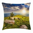 thumbnail image 1 of Mountain Throw Pillow Cushion Cover, Small Tree Behind Boulders Hillside Grass Greenery Meadow Scenic Dramatic, Decorative Square Accent Pillow Case, 16 X 16 Inches, Green Yellow Blue, by Ambesonne, 1 of 2