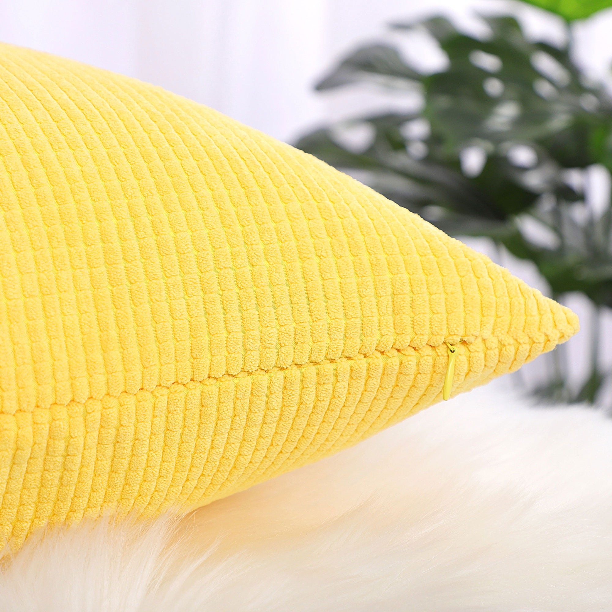 Unique Bargains Corduroy Texture Decorative Throw Pillow Cover Yellow 18" x 18"