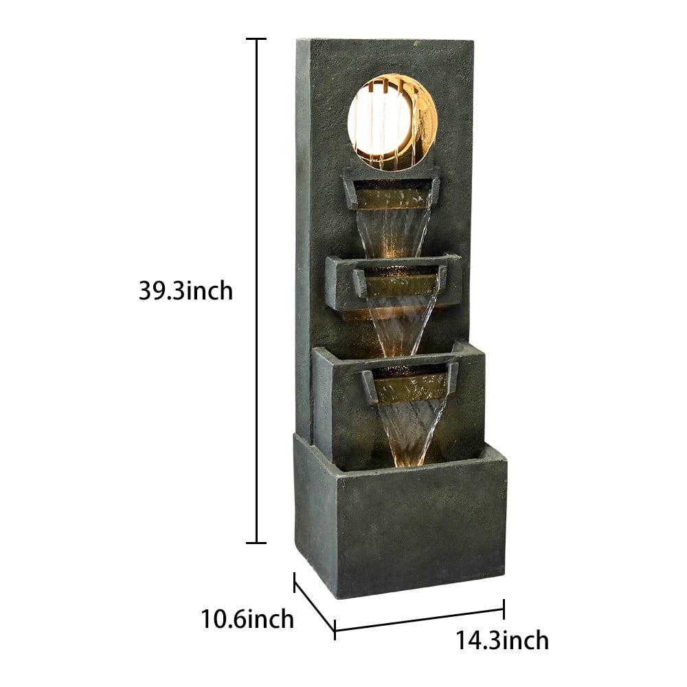 Garden Fountain Outdoor w/LED Lights – Indoor Modern Cascading Floor