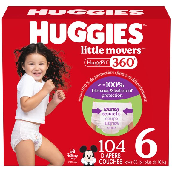 Huggies Little Movers HuggFit 360° Baby Diapers with 360° Waistband, Size 3-7