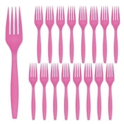 Party City Disposable Plastic Forks, 16 Count (Bright Pink) - Go Brightly Heavy Duty Classic Reuseable Plastic Forks - Premium Party Supplies Cutlery