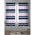 thumbnail image 4 of Navy Blue Pink Striped Curtains 63 Inch Length, Sheer Curtains for Bedroom Living Room Window Gradient Horizontal Lines Rod Pocket Voile Drapes Kitchen Curtains Small Half Window 42"x63" 2 Panels, 4 of 6