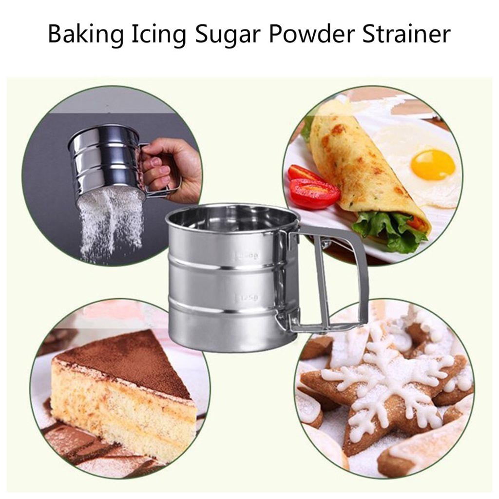 Stainless Steel Mesh Flour Icing Sugar Sifter Sieve Strainer Cup Baking Shaker 