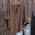 thumbnail image 6 of Only Moment Womens Tops Long Sleeve V Neck Ruffle Sleeves Cotton and Linen/Wash Water Wrinkled Cloth with Oversized Collar Slim Fit Blouse Elegant Stand Out Lapel Top Brown,XL, 6 of 9