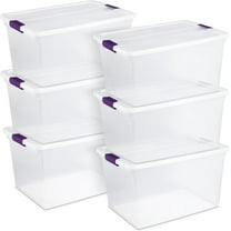6-Pack Plastic Storage Bin w/ Latch Lid, ClearView Stackable Containers, 66 Qt